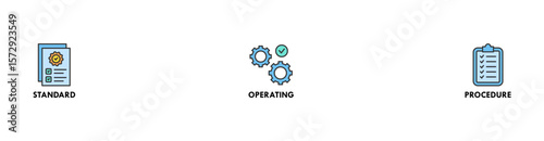 SOP banner web icon vector illustration concept for the standard operating procedure with an icon of instruction, quality, manual, process, operation, sequence, workflow, iteration, and puzzle