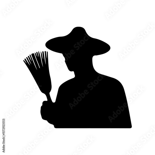 Farmer black silhouette set on isolated with white background