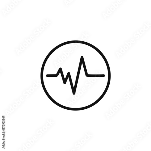 Black electrocardiogram line within a circle heart rate medical
