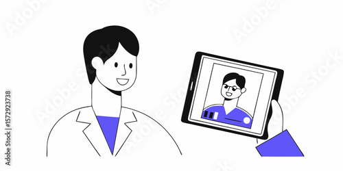 Professional medical practitioner in a telehealth consultation, showcasing modern digital medicine in a simple, scalable design, suitable for health and technology contexts.