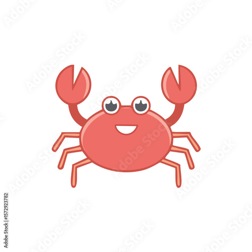 Cheerful coral crab with wide eyes and open claws cartoon illustration