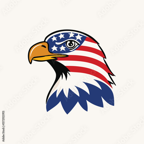 Eagle head with American flag design bird stars