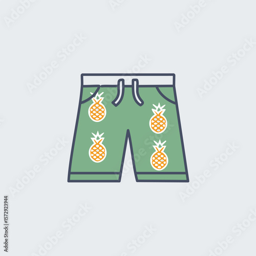 Green shorts with pineapple pattern and drawstring swimwear beachwear