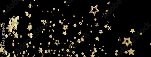 Beautiful sparkling gold stars on a black background. Perfect for celebration, holiday, or magical designs.