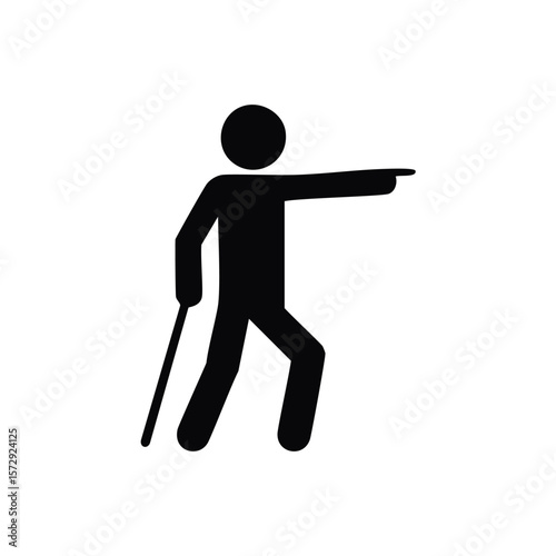 Person with walking stick pointing right symbol