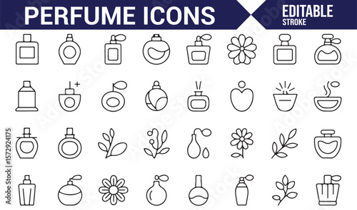 Icons of Perfume Bottles, Aromatherapy, and Fragrance for Beauty and Wellness