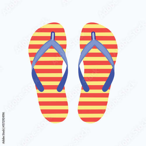Red yellow striped flip flops with blue straps sandals footwear