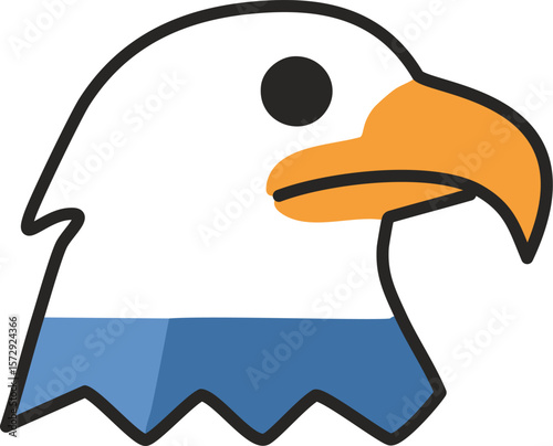 White eagle head with orange beak and blue chest bird profile