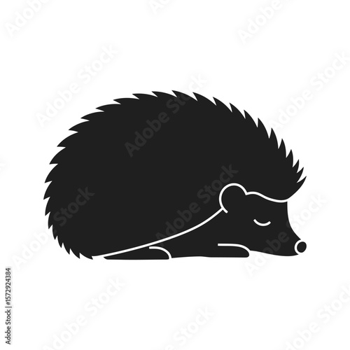 A simple black silhouette of a hedgehog curled up in a ball, ideal for logos, icons, or minimalist designs