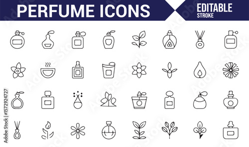 Set of Fragrance and Beauty Icons for Perfume, Aromatherapy, and Scented Items
