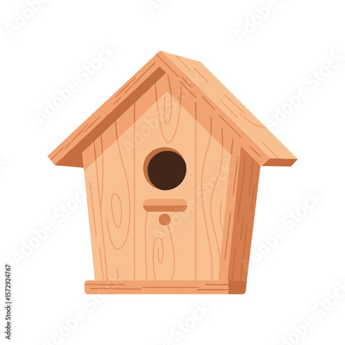 Charming Light Brown Wooden Birdhouse with Detailed Wood Grain