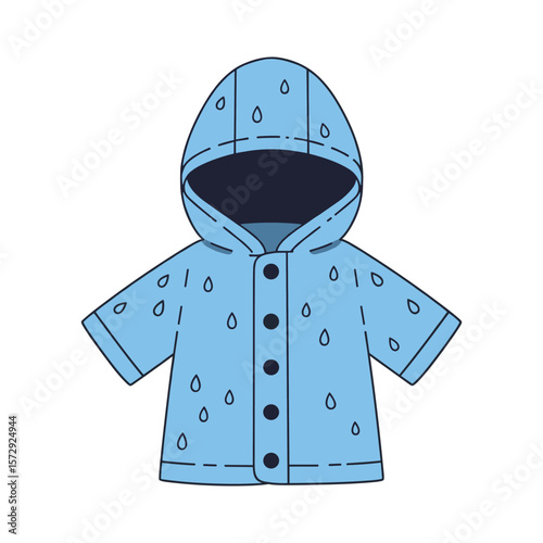Childrens Light Blue Raincoat with Hood and Raindrops Design
