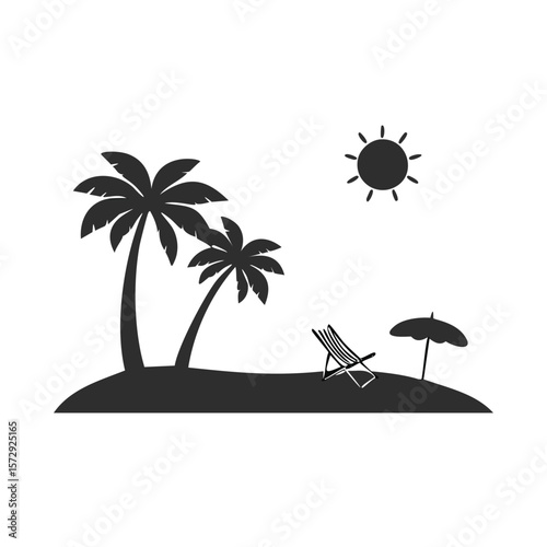 Tropical island palm trees sun lounge chair umbrella vector