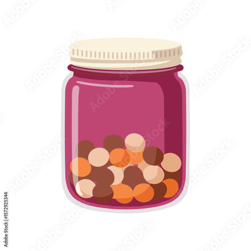 Crimson Glass Jar Filled with Assorted Colorful Candies