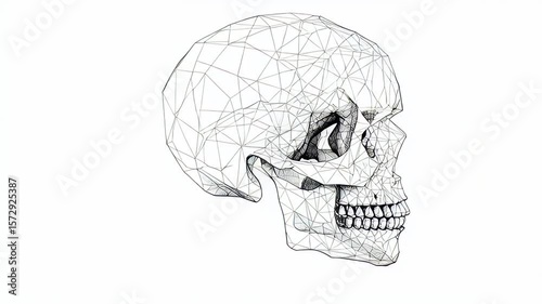 Geometric Wireframe Polygon Skull Design Intricate Patterns and Minimalist Art Illustration