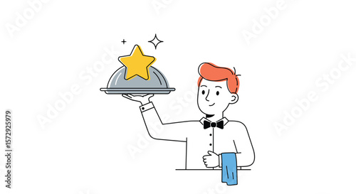 The professional waiter offers an exceptional star meal experience