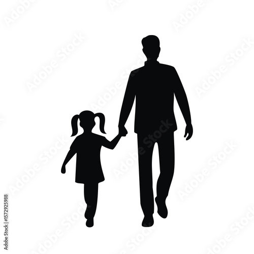 Father and daughter holding hands walking together family