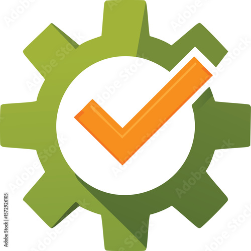 Green gear with orange check mark symbol