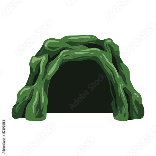 Lush Green Cave Entrance Illustration