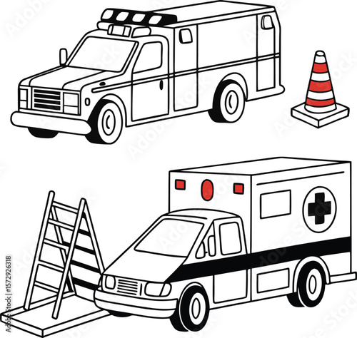 Two outlined emergency vehicles provide a great graphic element, ideal for safety campaigns and healthcare design themes.