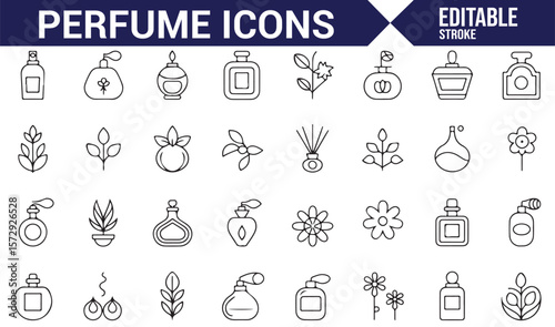 Perfume, Fragrance, and Scent Icons for Aromatherapy, Beauty, and Fashion Designs

