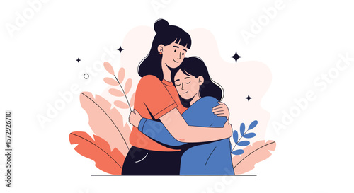 A mother hugs her daughter warmly showing unconditional love and support for her child's bright future
