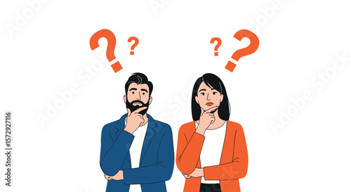 Two people thinking about difficult decisions facing challenges and seeking solutions together