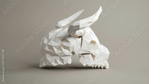 Modern Low Polygon Bull Skull Sculpture Geometric Artistic Design with Sharp Angles and Minimalistic