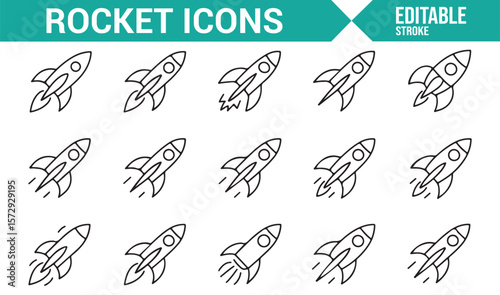 Set of Rocket and Launch Icons for Space Exploration and Scientific Innovation