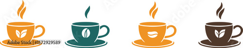 Four cups of coffee with different colors and design on white