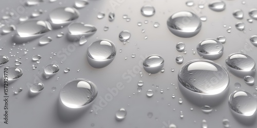 Abstract Macro Photography Silver Water Droplets on a Smooth Surface
