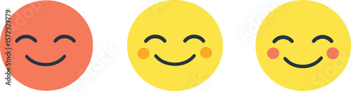 Three smiling emoji faces with different cheek colors on white