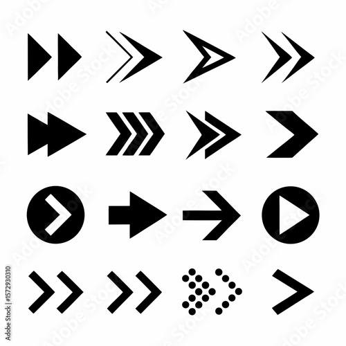Curved and Geometric Bold Direction Arrow Icon Set vector.
