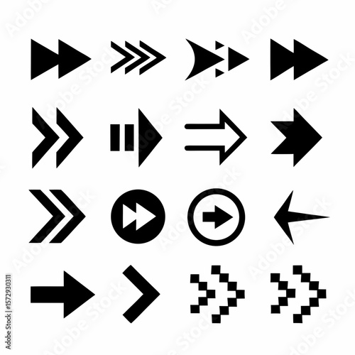 Curved and Geometric Bold Direction Arrow Icon Set vector.
