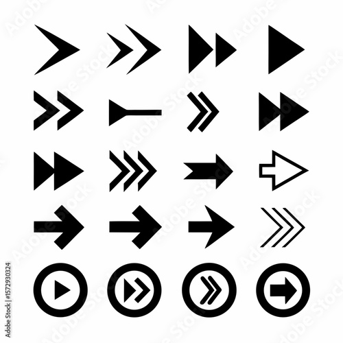 Curved and Geometric Bold Direction Arrow Icon Set vector.