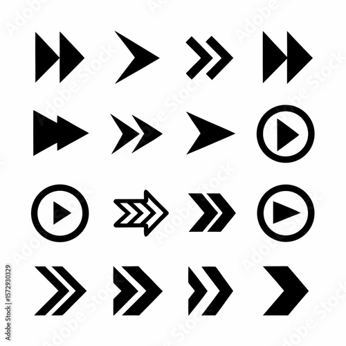 Curved and Geometric Bold Direction Arrow Icon Set vector.
