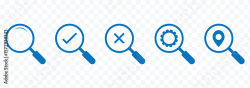 Magnifying glass icon. Magnifying glass set. Zoom symbol. Check mark true and false symbol tick icon. Magnifying glass icon set, loupe icon. eps 10
