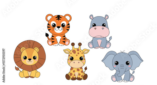 Cute baby animals sitting together a fun safari collection