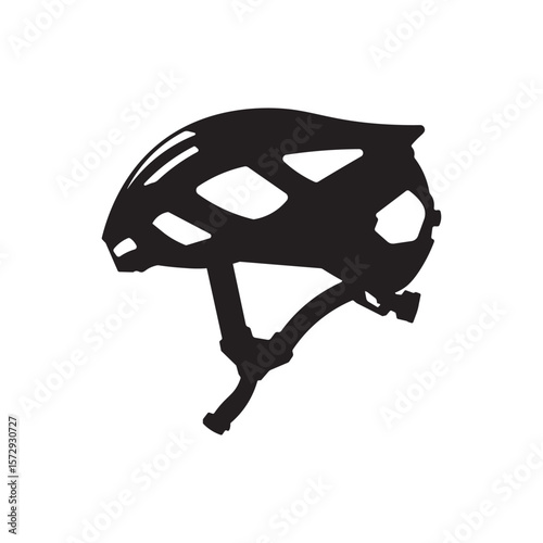 Adjustable mtb helmet silhouette. modern bike helmet with chin strap and rear adjustment dial.