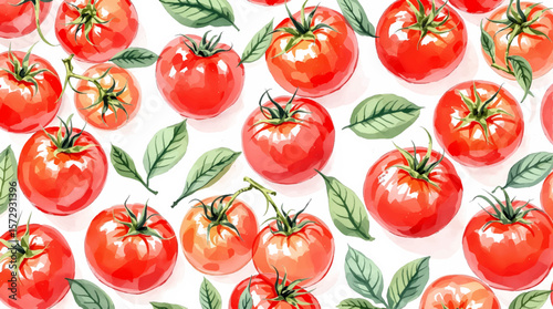 Watercolor Tomatoes Seamless Pattern Fresh Red Vegetable Background