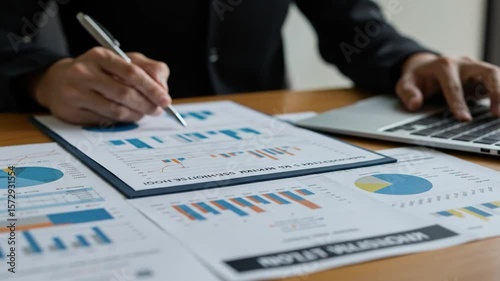 Financial data analysis charts graphs business report planning strategy market research investment growth profit loss statistics numbers documents