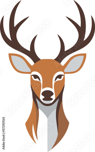 Illustration of a deer head with large antlers, depicted in a minimalist, stylized design.