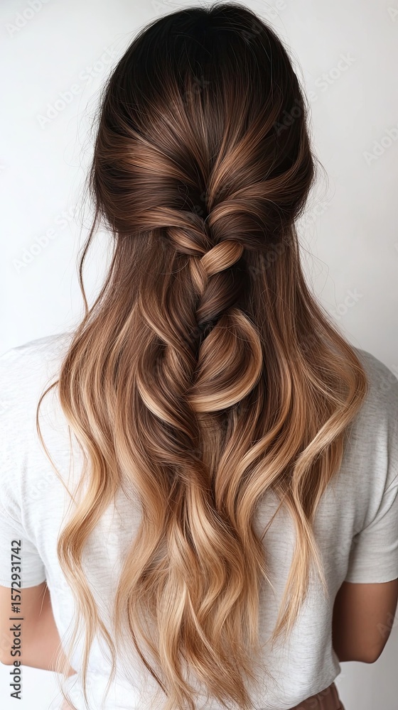 Obraz premium Thick ombre ponytail, rich brown to honey, soft beige.