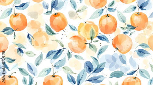 Watercolor set of tangerines with leaves, orange slices isolated on white background.