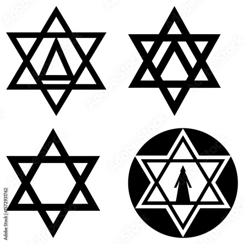 Four star of david variations including one inside a circle and one with a triangle inside it shape 100