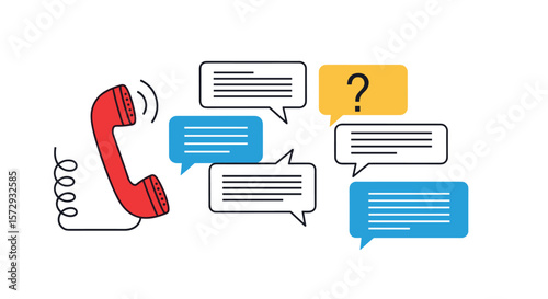 Modern phone conversation visual represents communication and customer interaction with messaging bubbles and a ringing handset