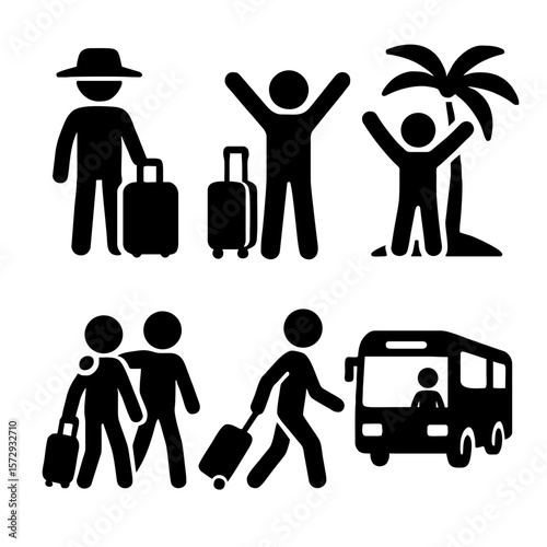 Travelers and Vacation Journey Icons