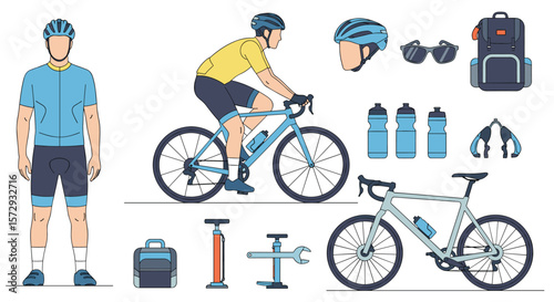 Cycling gear and rider accessories for outdoor activity and sports