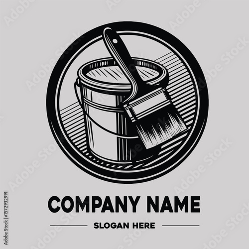 Paint Bucket Brush Inside Vector Logo Design