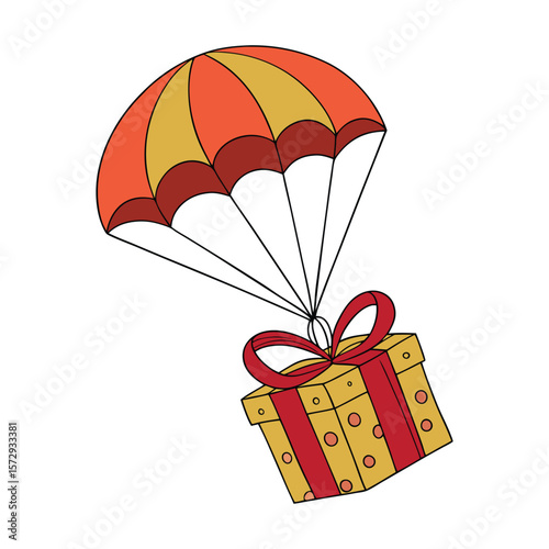 Gift delivery with Parachute vector illustration